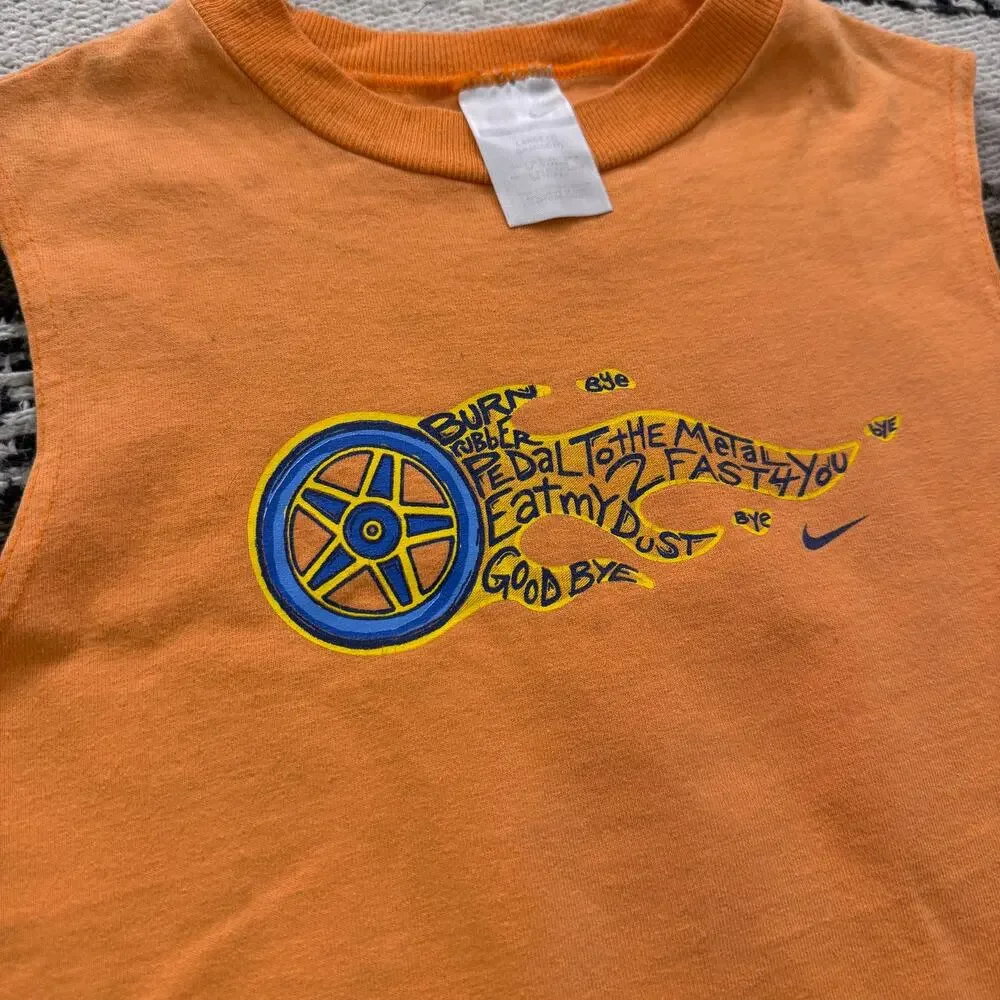 Youth Boys Kids Vintage 2000's Nike Burn Rubber Orange Tank Top Shirt Sz Medium